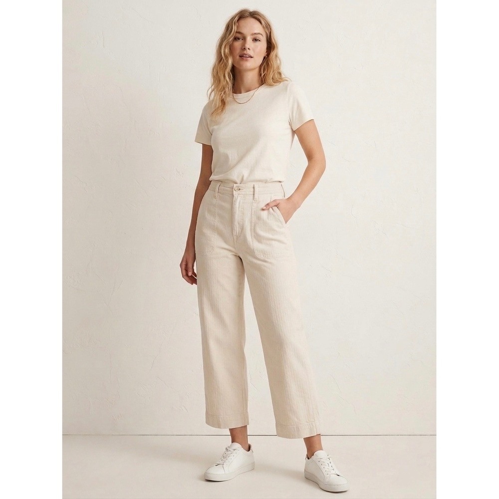 Madewell Emmett Wide-Leg Crop Pants Cream Off-White High-Rise Trousers Size XL